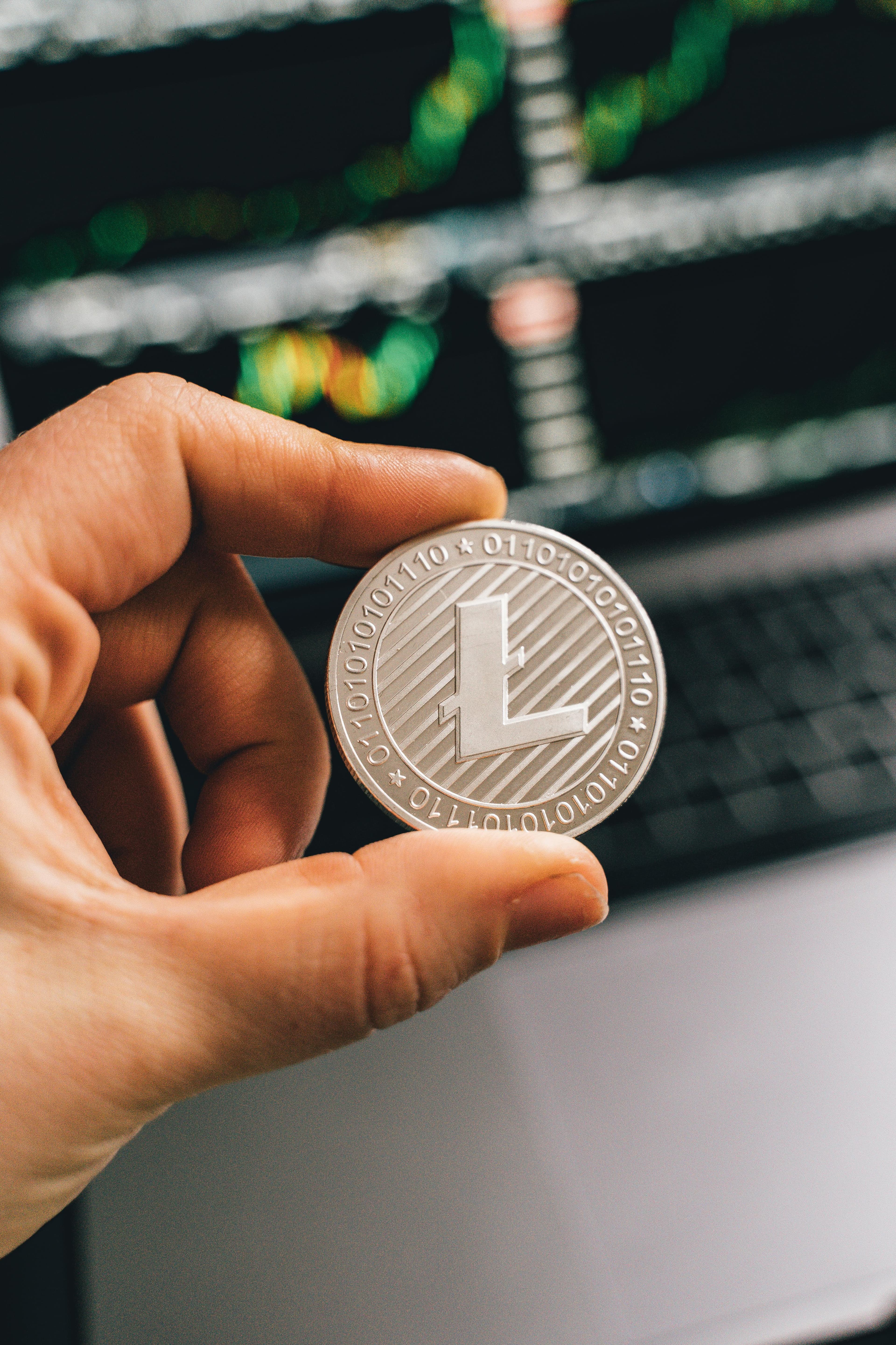 Litecoin held near a mining rig